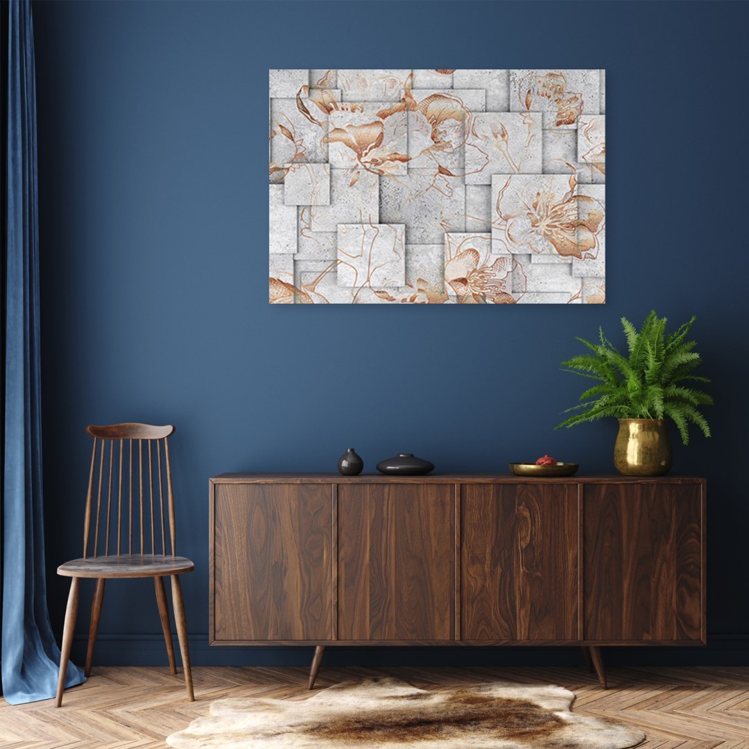 Emaga Obraz na płótnie, Kwiaty lilii na geometrycznym tle - 100x70